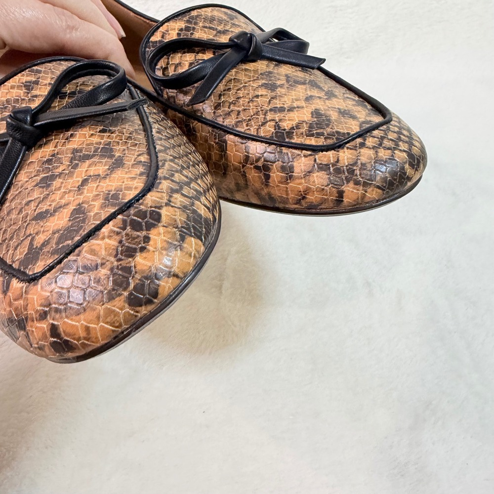 J.Crew Womens Snakeskin Print Bow Loafers Brown Black Flats Size 9.5 - Picture 4 of 9